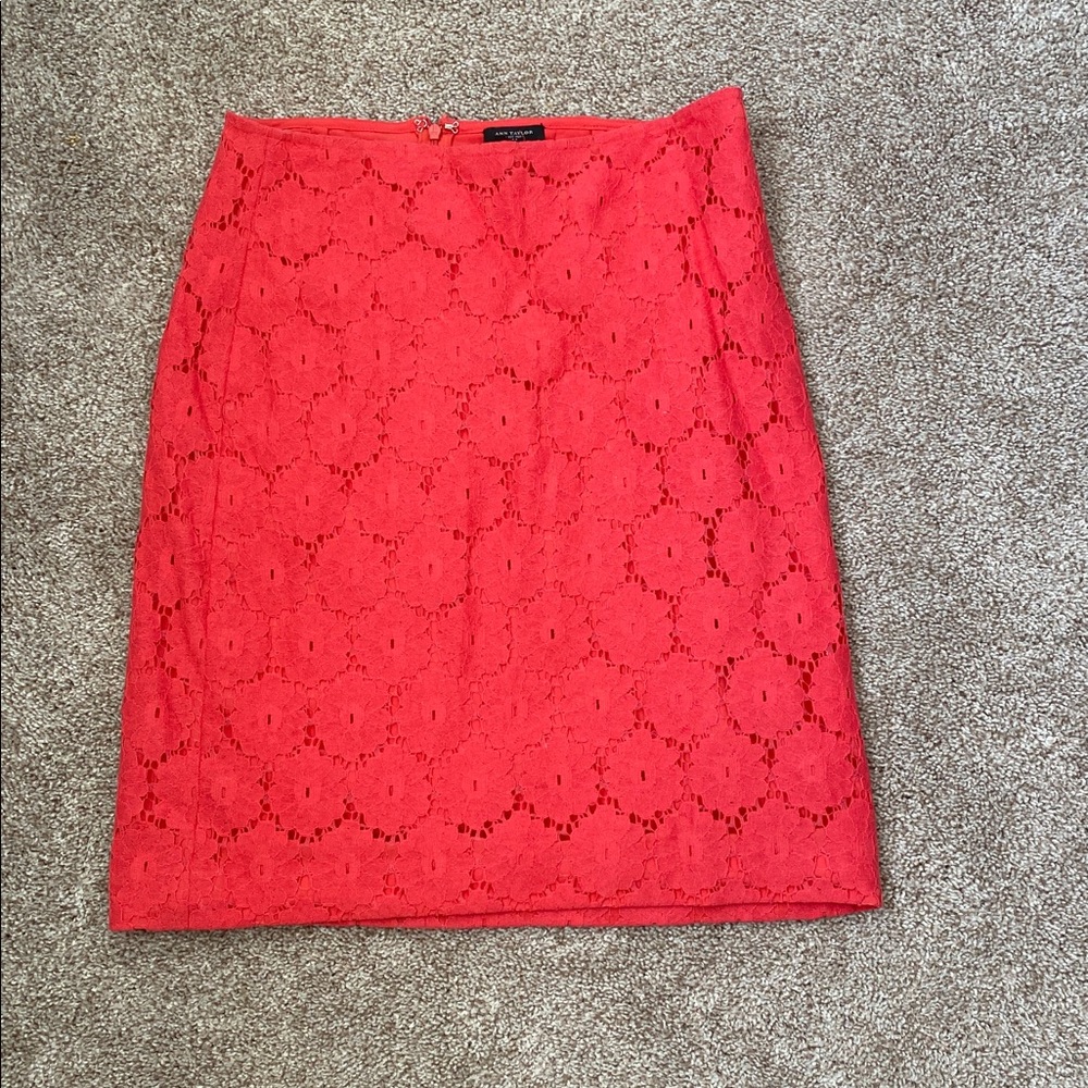 Ann Taylor Vibrant Orange Lace Pencil Skirt